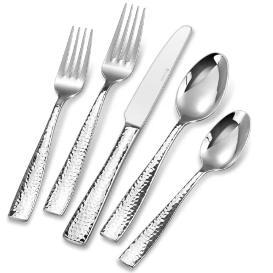 

Premium 45-Piece Louis Hammered Silverware Set with Squared Edge 18/10 Stainless Steel Service for 4/8/12 Fine Flatware Set Dis