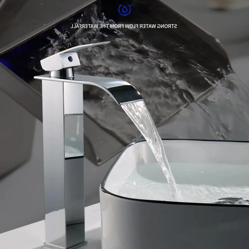 

New Luxury Black White Gold Waterfall Faucet Hot and Cold Dual Control Stainless Steel Alloy Finish Suitable for Bathroom Sink