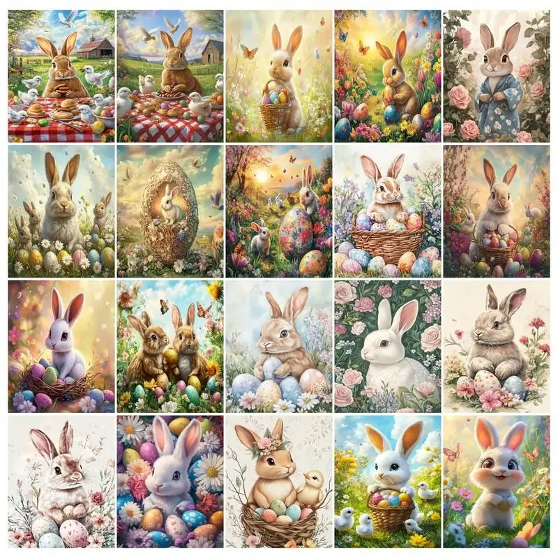 CHENISTORY Easter Bunny Painting By Numbers Picture Drawing Kill Time Animal Painting Numbers Coloring By Numbers Original Gifts
