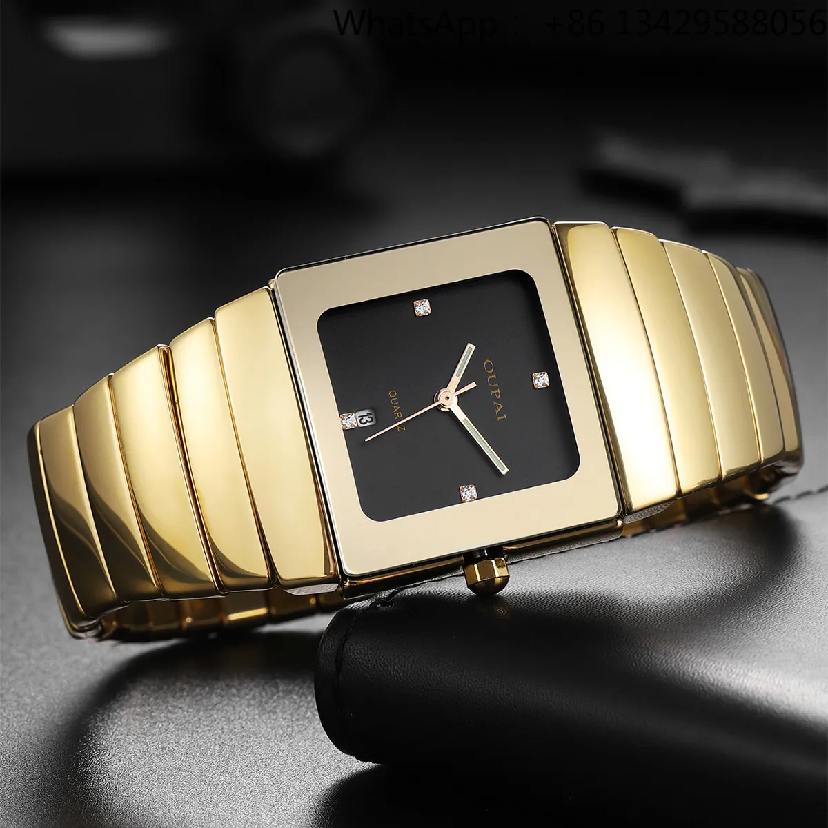 Oupai 2025 New Model Barrel-Shaped Golden Acrylic Quartz Men's Wristwatch Vintage Simple Business Watch Waterproof
