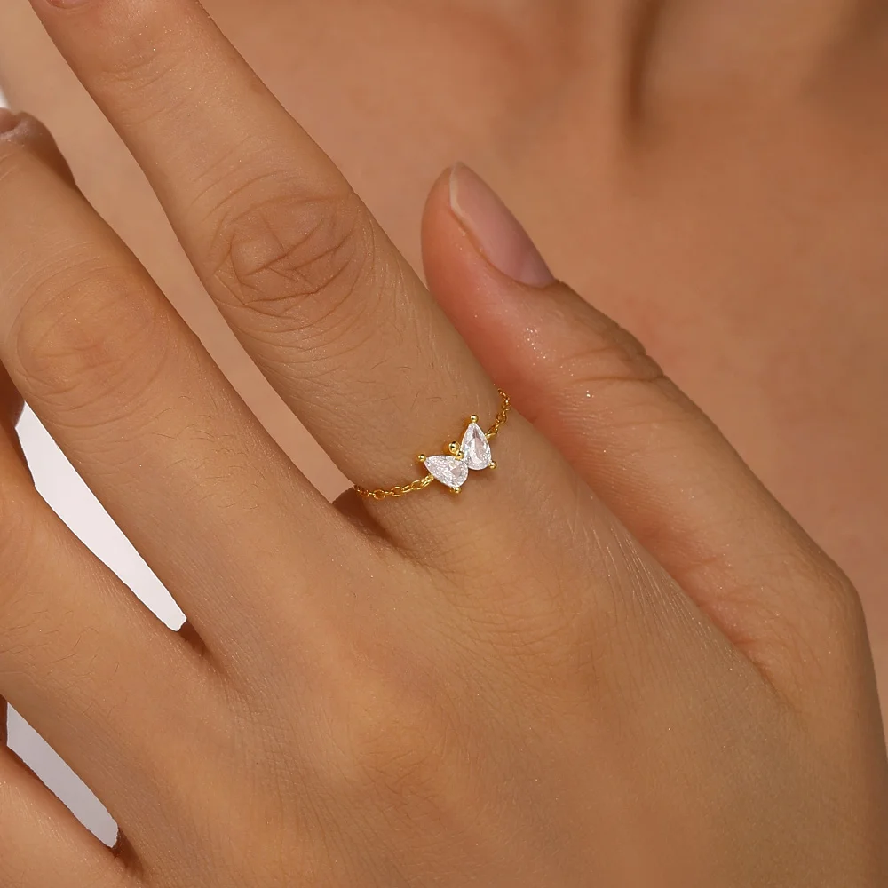 مساعد 925 فضة جميلة فراشة الزركون خواتم للنساء قابل للتعديل سلسلة خواتم INS كوريا العصرية مجوهرات هدايا 1 قطعة