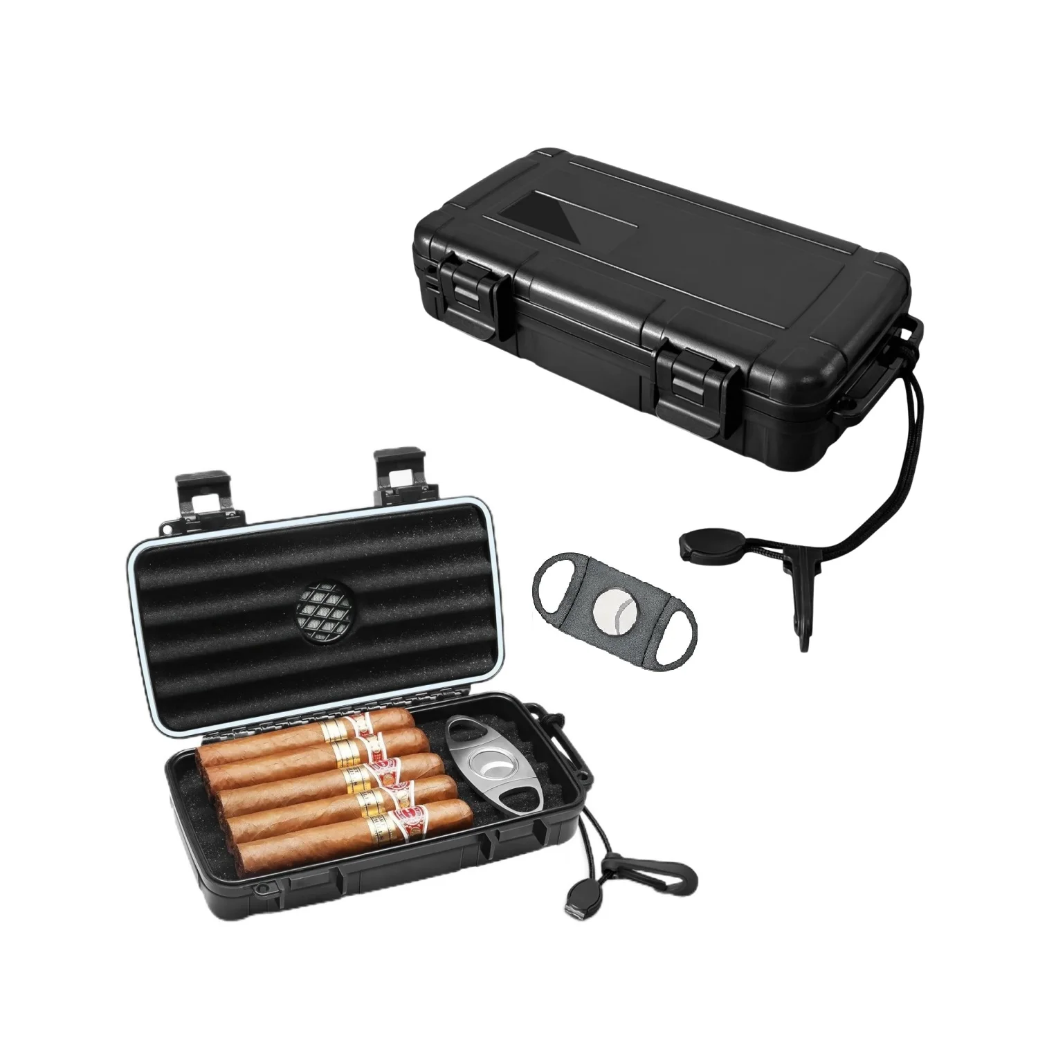 

Waterproof Travel Humidor Case Portable Cigar Box with Humidifier & Cigar Cutter Crushproof Airtight Cigar Case As Gift To Men