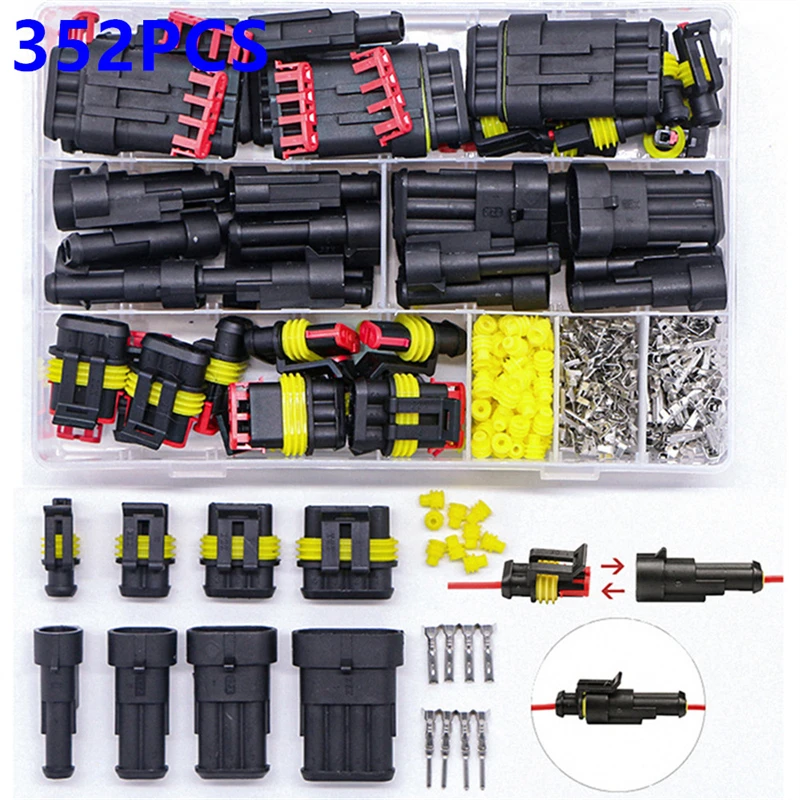 240/352/708/1004pcs boxed car waterproof connector kit male and female pair terminal wire harness plug connector 1-6 holes