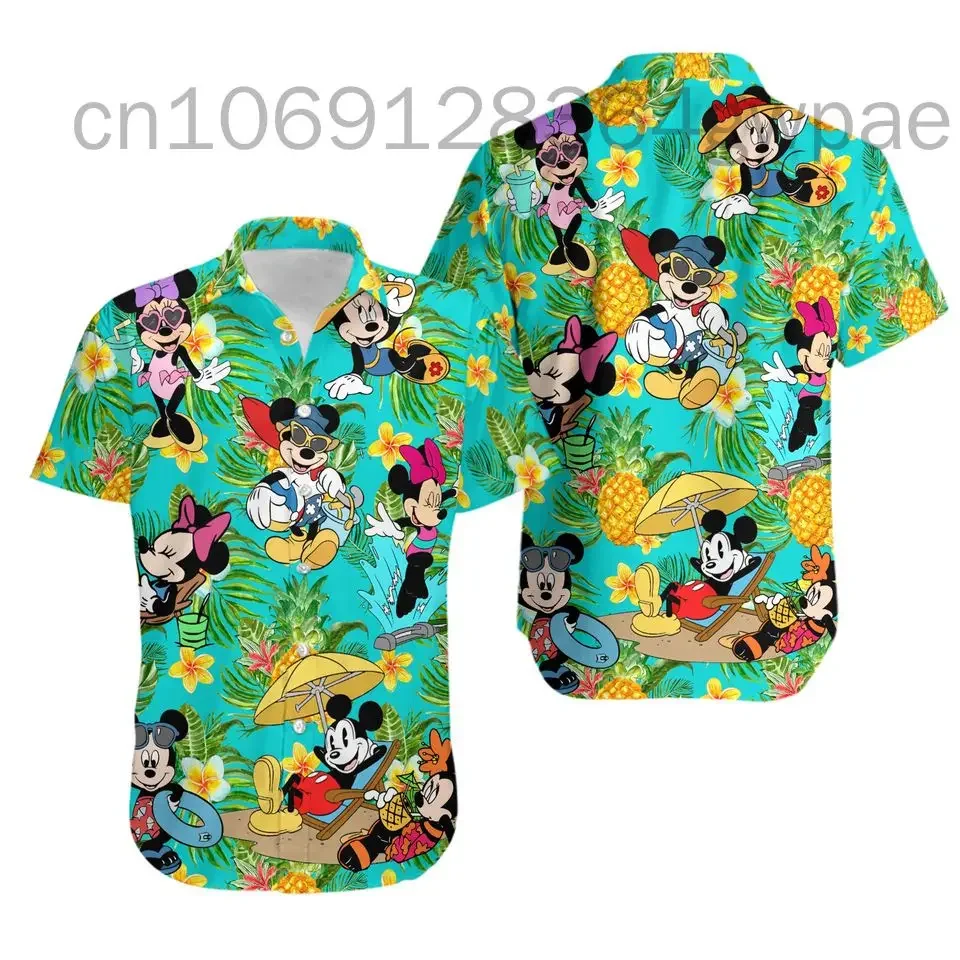 Mickey Mouse And Minnie Mouse Hawaiian Shirts Men\'s Women\'s Casual Short Sleeve Beach Shirts Disney Hawaiian Shirts Party Tops