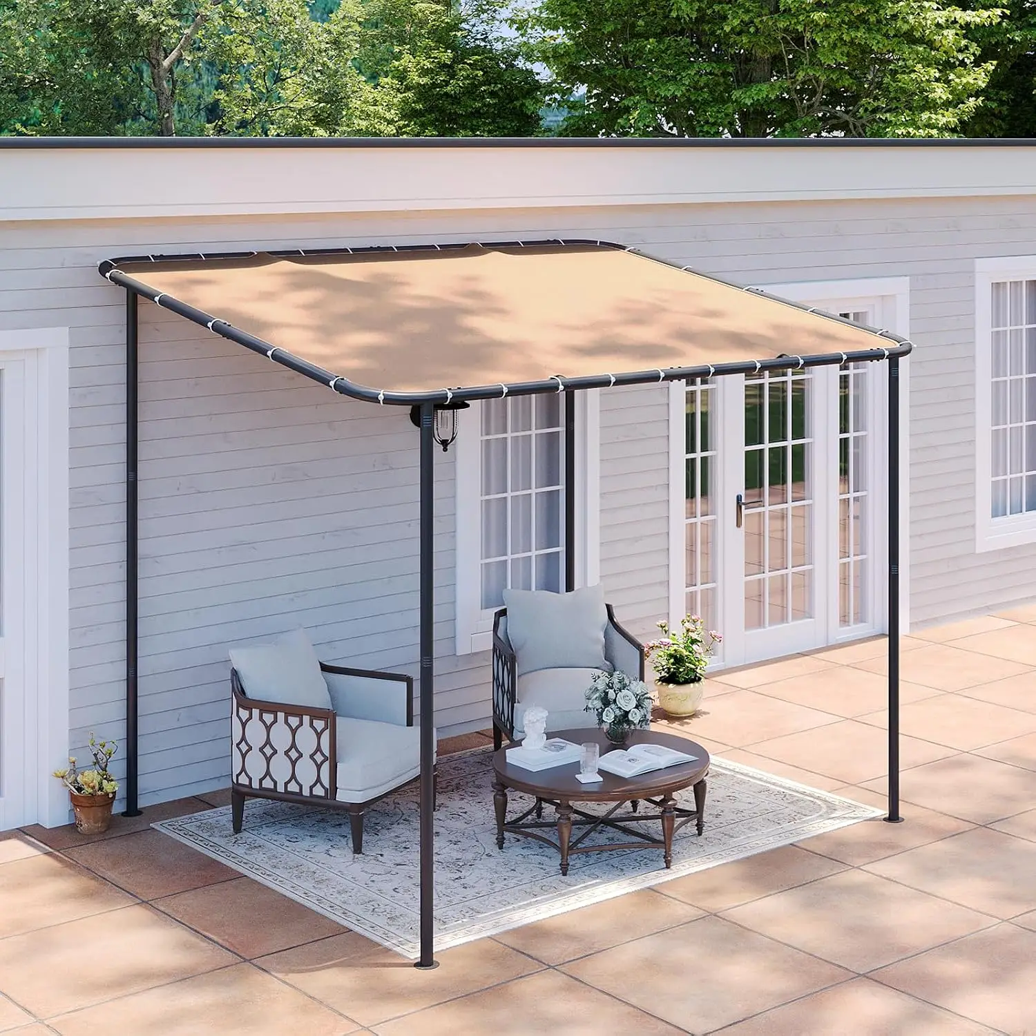 Lean-to Gazebo Canopy 10x8ft Water-resistant UV-protected Sloped Roof Patio Backyard Deck Wall-mounted, Customized