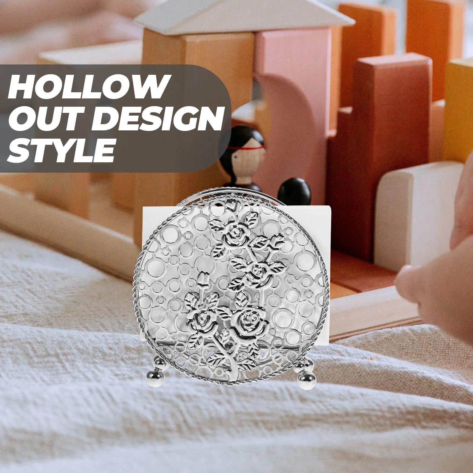 

1pcs Vintage Style Napkin Holder Metal Hollow-Out Design Tabletop Tissue Rack For Home Hotel Restaurant Kitchen Bar