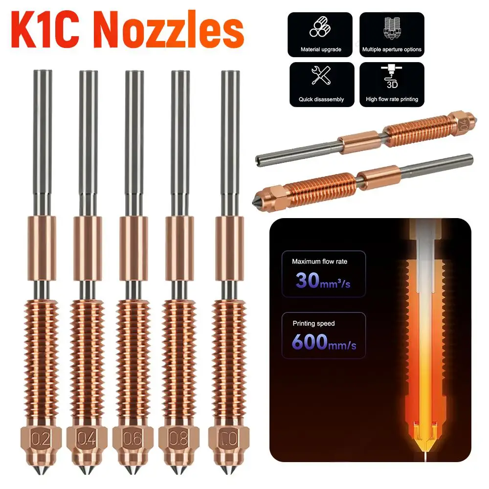 

Quick-Swap Nozzle 0.2/0.4/0.6/0.8/1mm High Temperature Resistant Nozzle High Flow Nozzle for Creality K1C 3D Printers