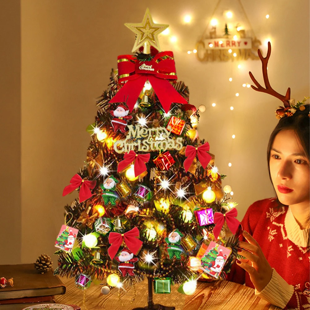 مجموعة ديكور شجرة عيد الميلاد الصغيرة مع أضواء ، الحلي سطح المكتب ، زخرفة حفلة السنة الجديدة ، هدية ، 50 سنتيمتر #2