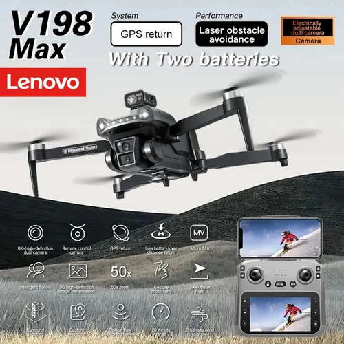 Imagen 1 del producto Dron GPS Lenovo V198Max 4K Profesional 8K HD con Dos Cámaras, Motor sin Escobillas, 5G WIFI FPV, Helicóptero RC Quadcopter con Pantalla