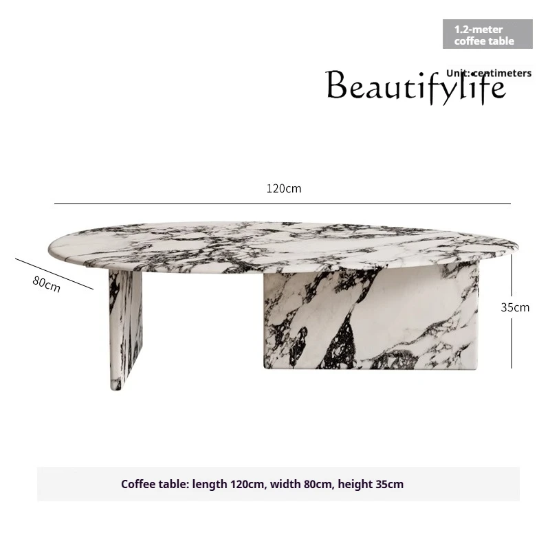 X "2025 French Cream Coffee Table - Calacatta Gold Vein Marble Irregular Shape, Luxury Small Living Room Centerpiece"