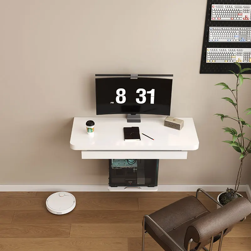 ‌Corner Wall Desk for Small Spaces -Foldable Floating Computer Table Space Saving Ergonomic Home Office Workstation with Storage
