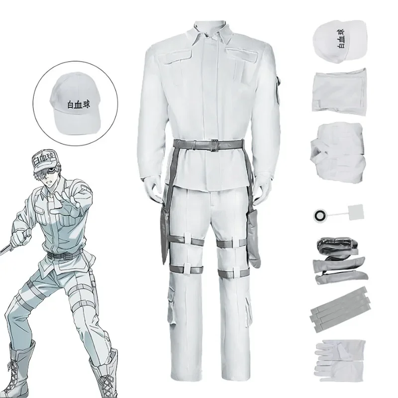 

SingXeng аниме клетки на работе косплей костюм белая кровь клетка нейтрофил комплекты одежды на Хэллоуин шляпа перчатки куртка