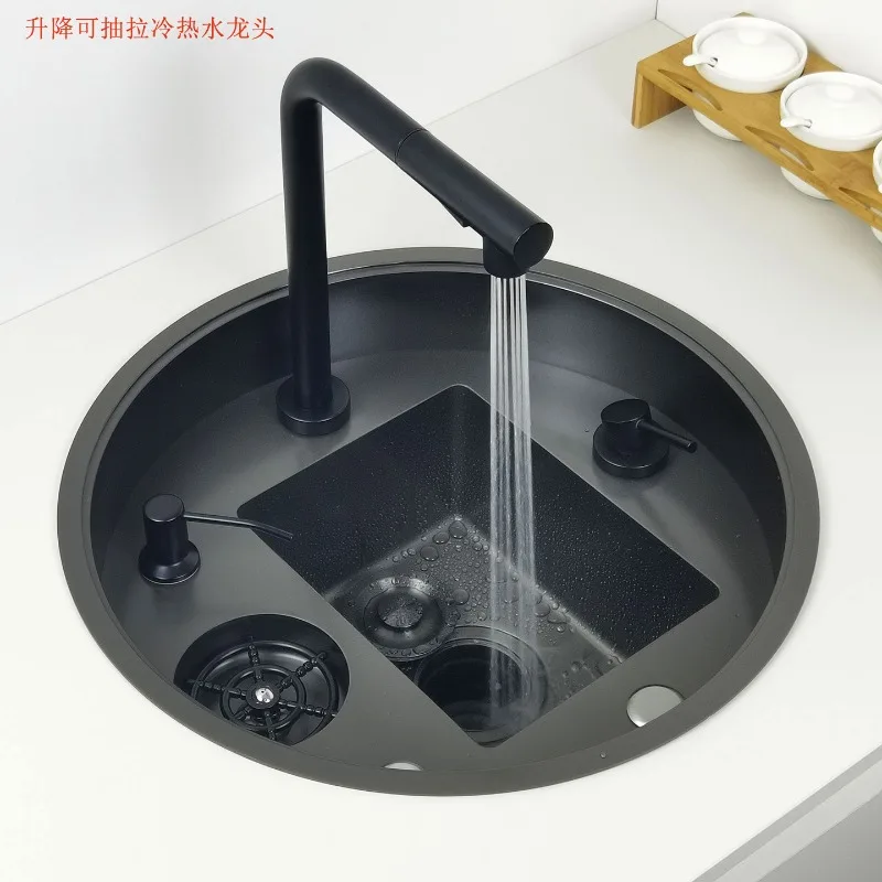 Black Nano Stainless Steel Round Invisible Bar Sink Kitchen Cup Washer Island Basin