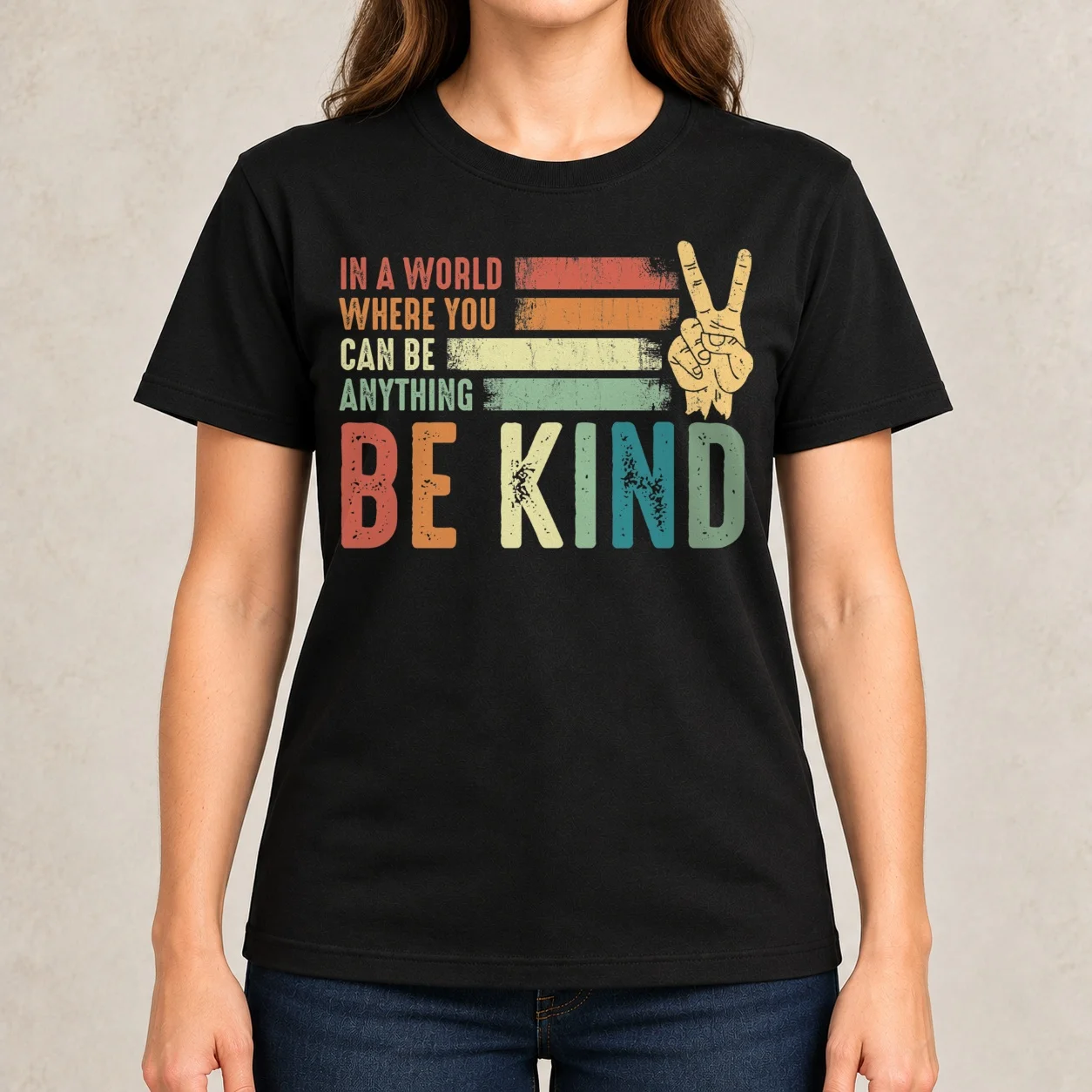 In a world where you can be anything be kind kindness inspirational gifts Peace hand sign Women T-Shirt tees T-shirts for Women