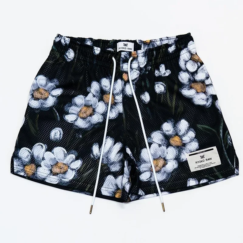 2025 Summer New Men's/Women's Fitness Shorts Oil Painting Style Sports Mesh Shorts Basketball Training Knee Quarter Short Pants
