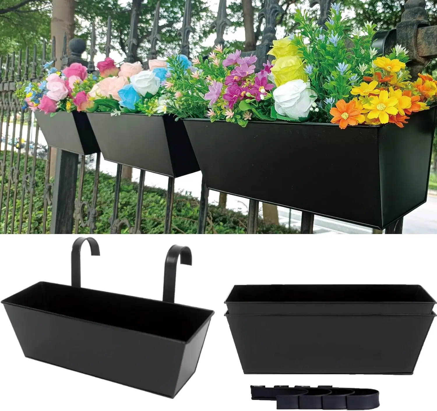 

3 Pcs Large Hanging Flower Pots for Railing Or Fence 16 Inch Railing Planter Box for Any Balcony, Porch or Deck Countrys