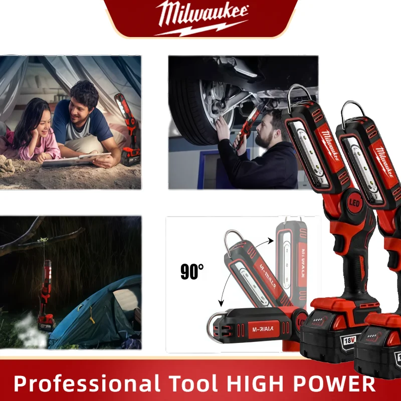 ميلووكي M18 LED ضوء العمل السوبر مشرق 90 درجة كليب على ضوء ليثيوم كشاف ضوء الإضاءة في الهواء الطلق التخييم بطارية 20 فولت