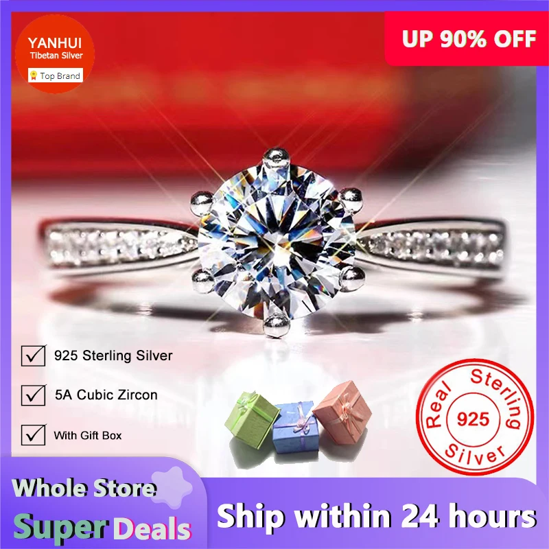 

Real 925 sterling silver Ring High Quality Rhinestones Cubic Zircon Rings for Women Allergy Free Eternity Engagement Band