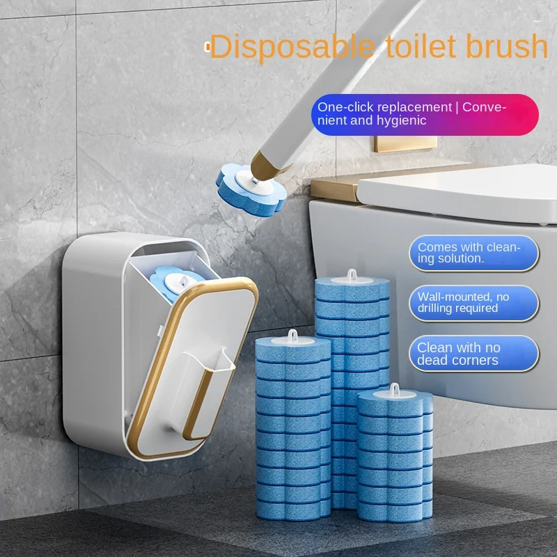 1 Set Wandmontierter Einweg-Toilettenbürste mit langem Griff, inklusive integrierter antibakterieller Reinigungsflüssigkeit und Ersatzbürstenköpfen, für eine gründliche und hygienische Reinigung ohne schwer zugängliche Stellen. – Detail 4