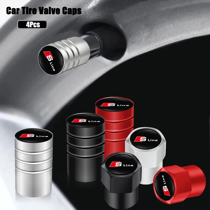 Car Styling Metal Car Tire Valve Caps Dust Prevention Accessories For Audi Sline A3 A1 A4 B8 B7 A6 C7 A5 A7 A8 B9 B6 C6 Q2 Q3 Q5