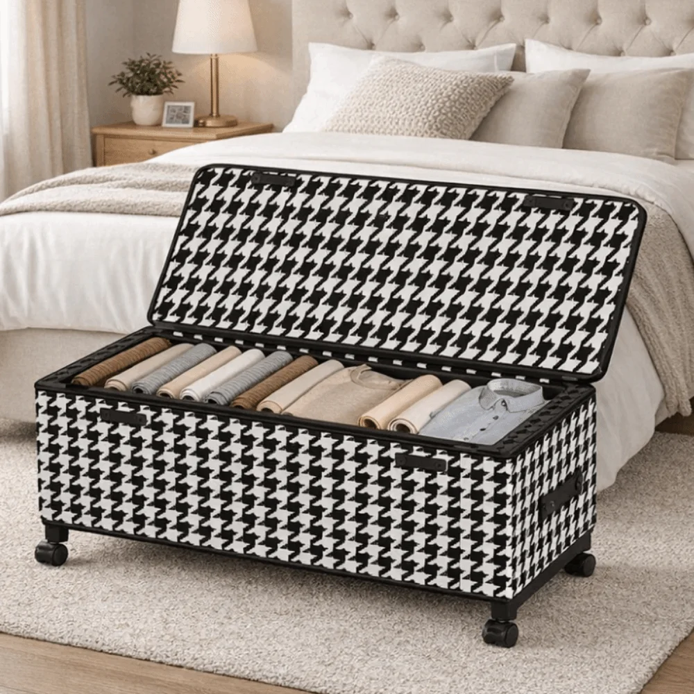 non-woven-fabric-clothes-storage-box-with-wheels-space-saving-dust-proof-mobile-under-bed-organizer-insect-proof-transparent-lid