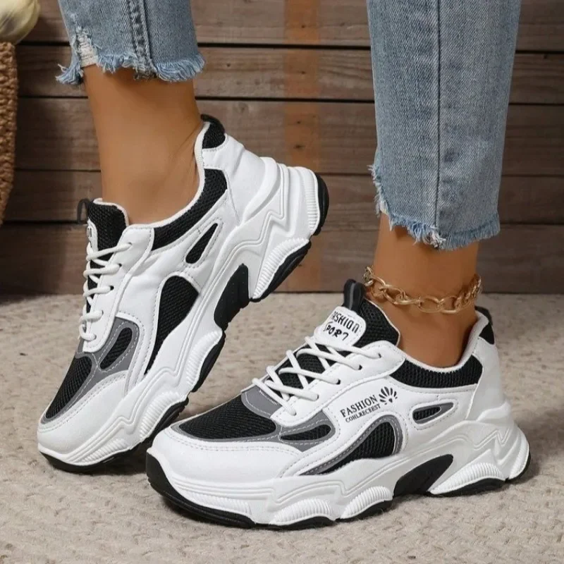 

2025 Fashion Ladies Shoes Lace-up Women's Vulcanize Shoes New Color Matching Casual Comfortable Non-Slip Breathable Sneakers