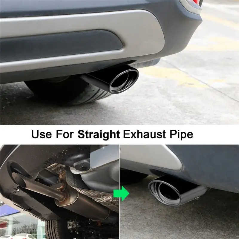 A02Q-1 PCS Car Exhaust Tip, Car Exhaust Pipe Modification Tail Throat Tail Pipe 2.1In To 1.5In Universal Stainless Steel (Black)