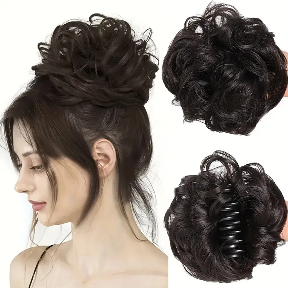 

Synthetic Hair Bun Chignon With Claw Clip Messy Curly Ponytail Hair Extension Heat Resistant Hair For Elegant Women Daily Use