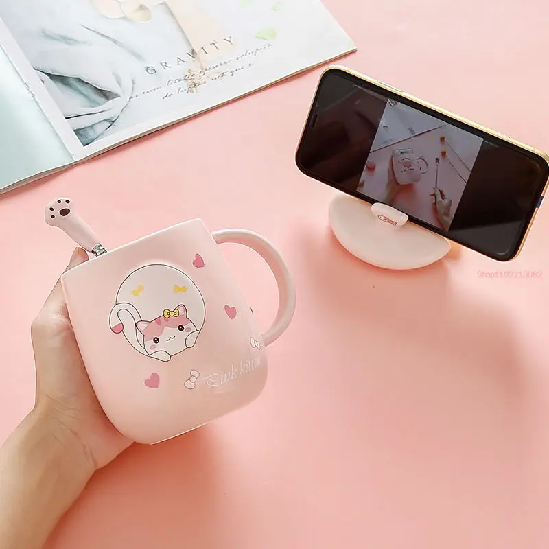 Women's  New Paw Cup High Yan Value Drinking Ins Ceramic Mug With Lid Spoon Mugs Coffee Cups
