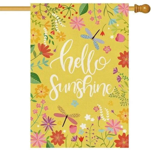 Spring Summer House Flag 28 x 40 Inch,Hello Sunshine Floral Double Sided Burl... AAV hhz