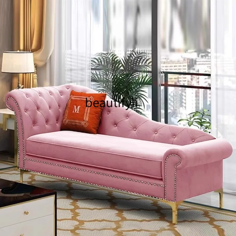 

American Country Solid Wood Fabric Concubine Couch French Retro Concubine Bed Beauty Bed European Simple Leisure Chair