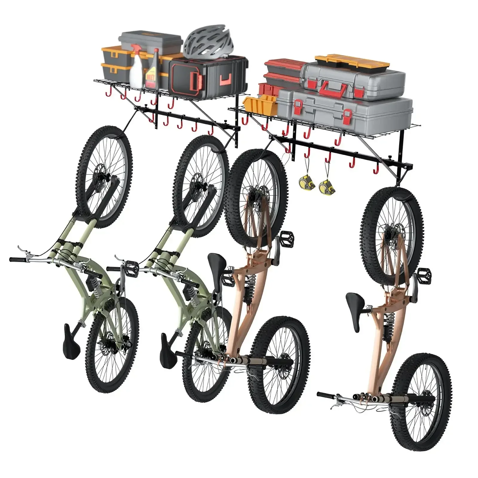 

Wall Mount Bike Storage Rack with 2 Shelves - Garage Bike Holder for 4 Bicycles