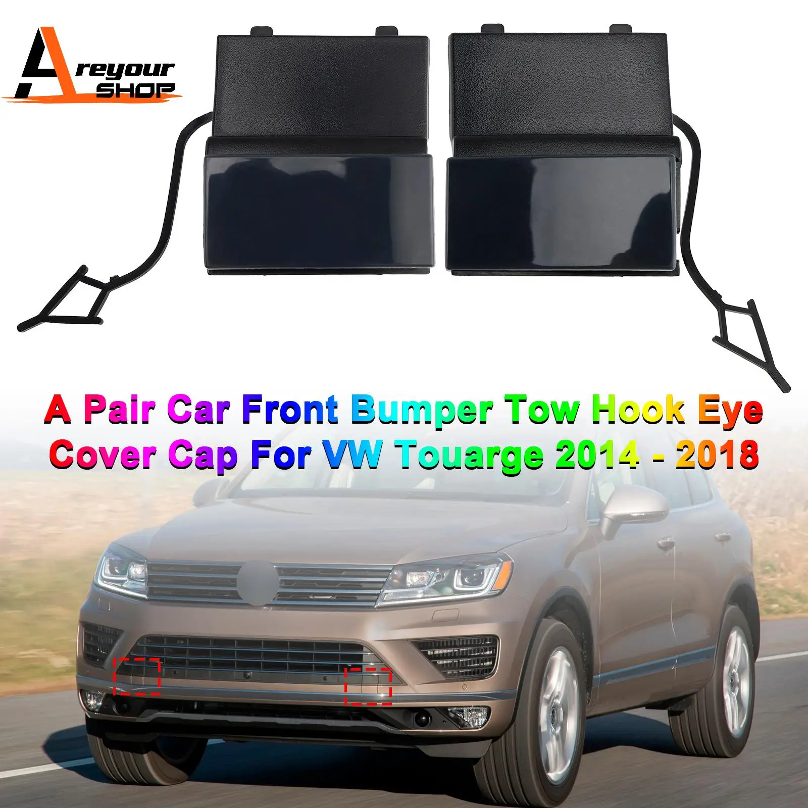 

Areyourshop 1Pc/1Pair Car Front Bumper Tow Hook Eye Cover Cap for VW Touarge 2014 2015 2016 2017 2018