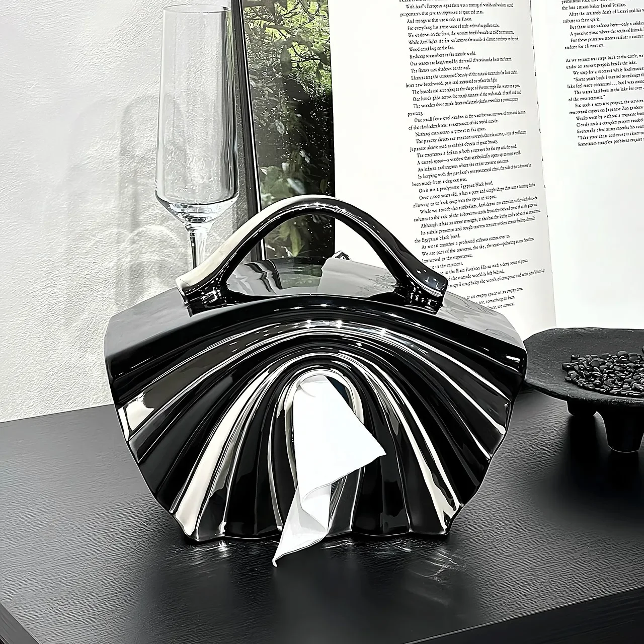 

Advanced Handbag Ceramic Tissue Box Creative Design Sense Pumping Paper Box High-end Light Luxury Living Room Desktop Decoration