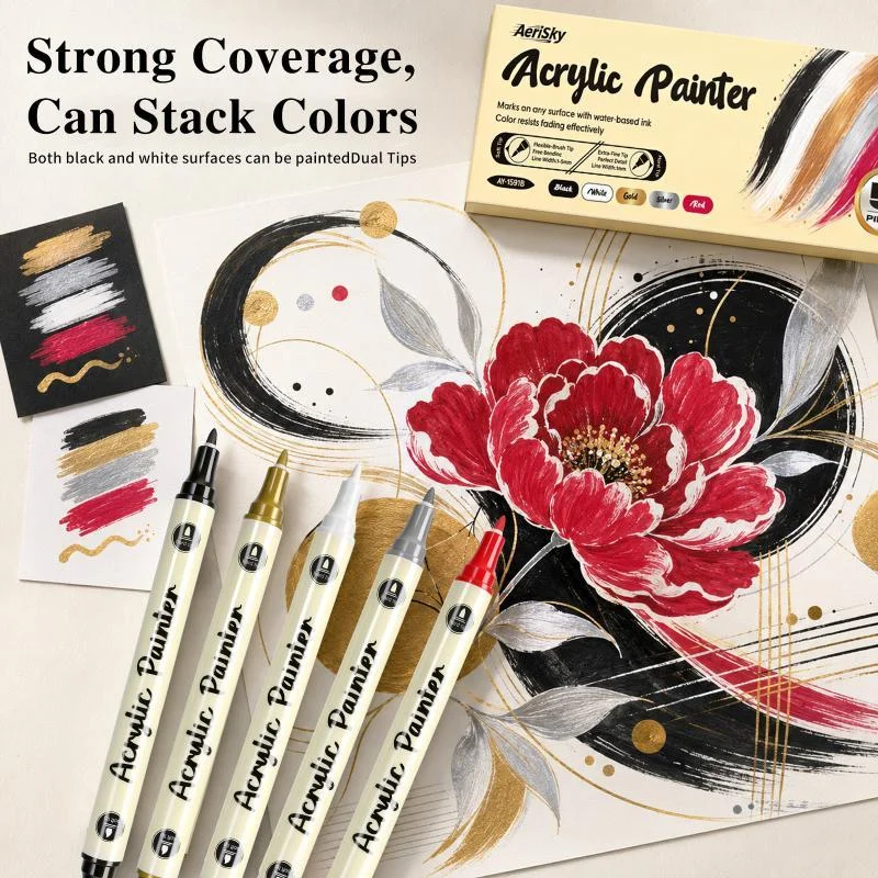 1/5Pcs Dual-Tip Acrylic Marker Pen Capable Of Layering Colors Quick-Drying Specially Designed For Students In Art High-Gloss