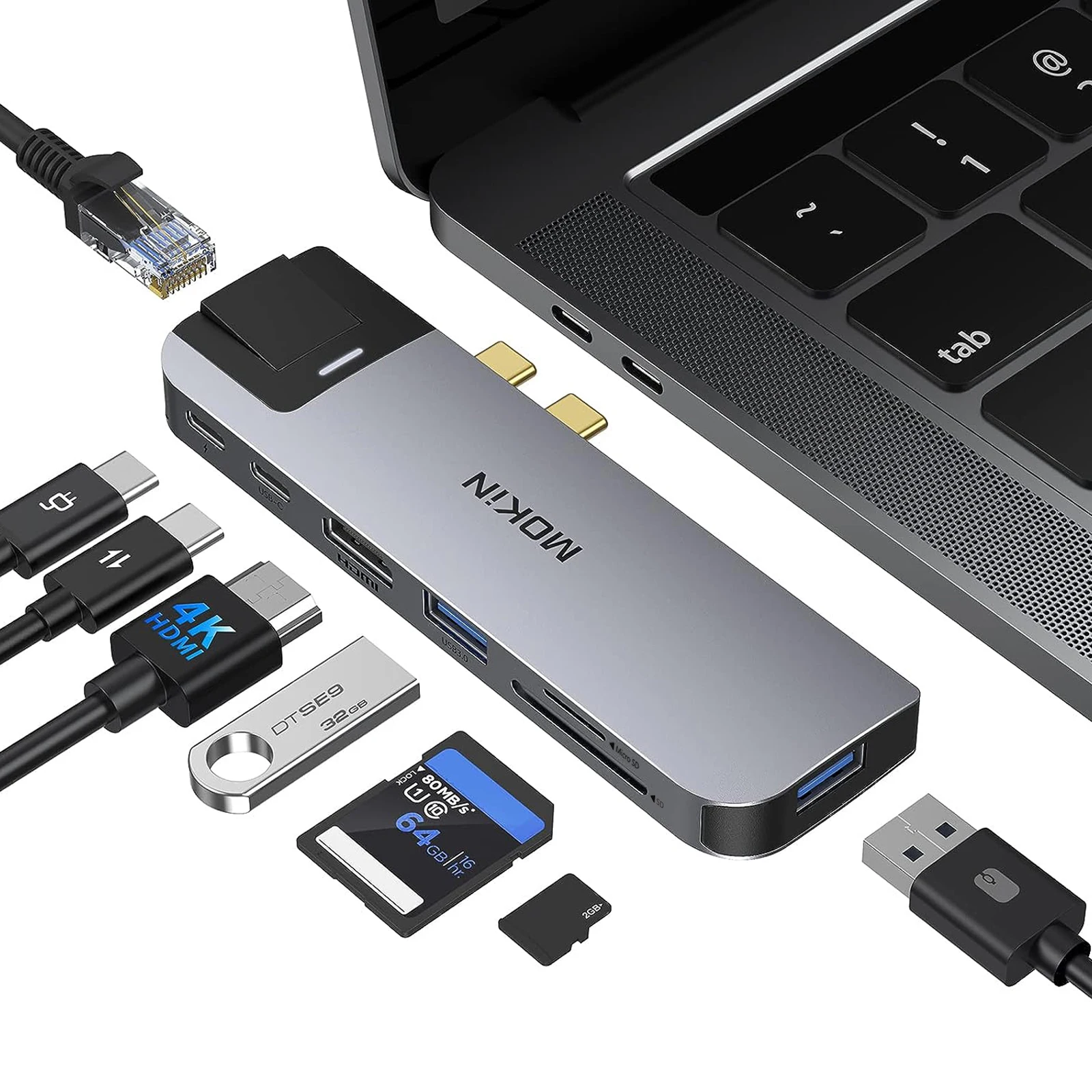 

Мультипортовый адаптер MOKiN USB C Hub для MacBook Pro/Air с 4K HDMI портом, Thunderbolt 3,RJ45,USB3.0, док-станция для чтения SD/TF