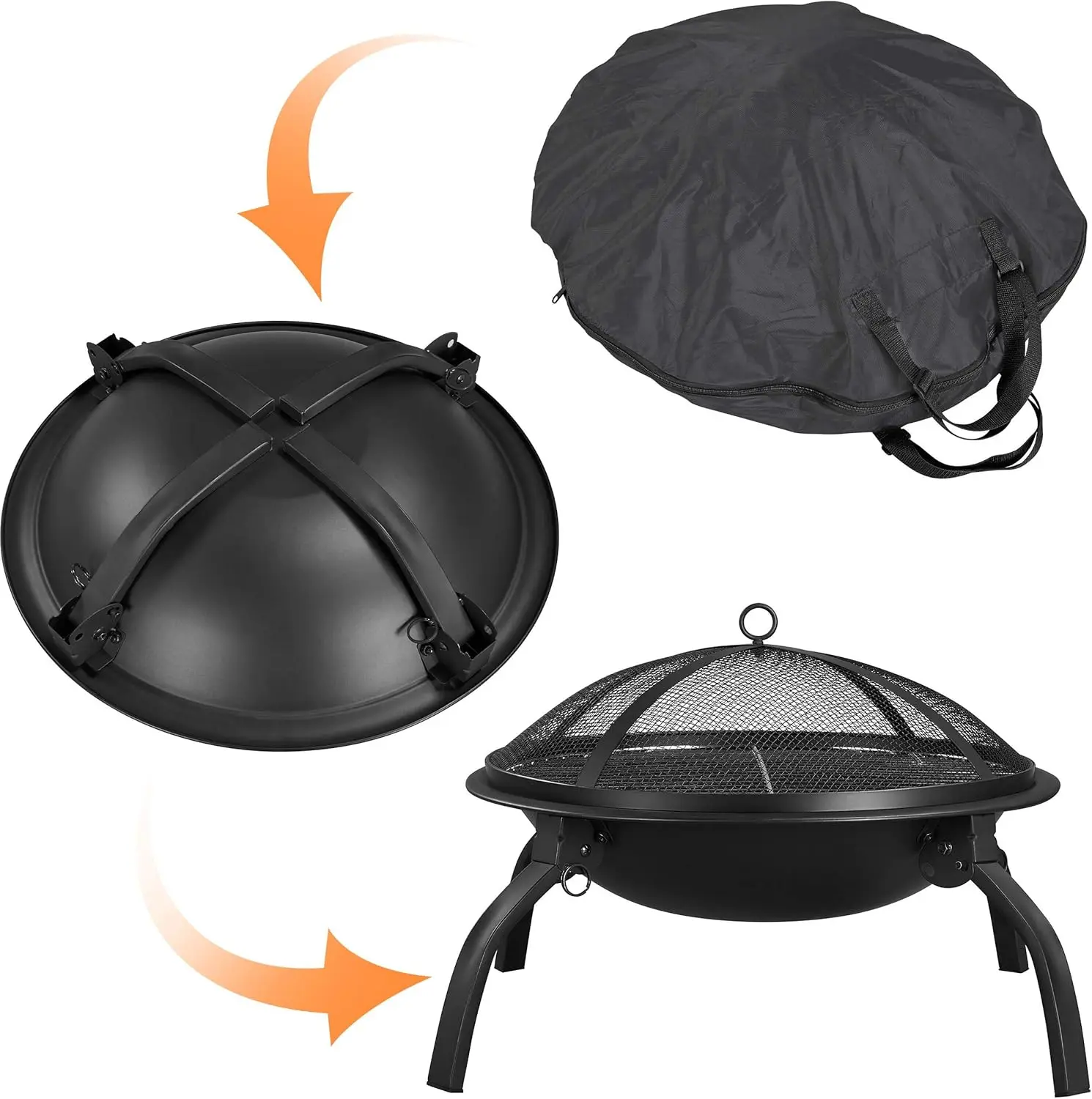 21inch Fire Pit Portable Folding Steel Fire Bowl Garden Treasures Fire Pit for Outside Fireplace with Carrying Bag, Spark Screen