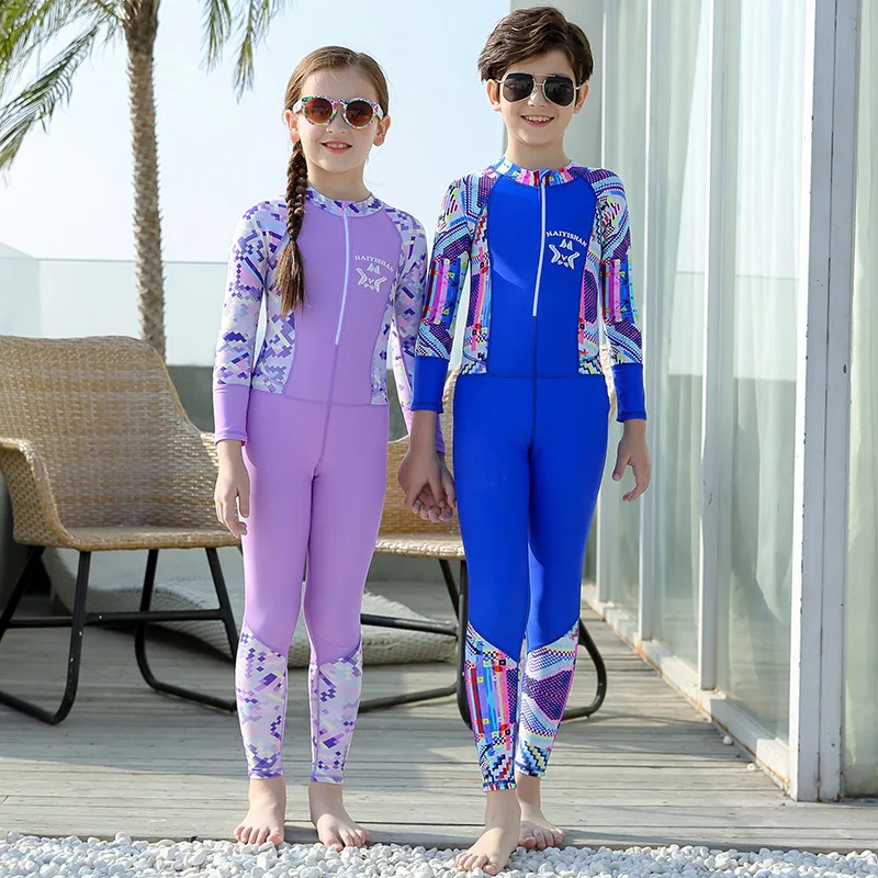 Maillot De Bain Une PièCe à Manches Longues Pour Filles Et GarçOns, Protection Uv, Fermeture éClair Sur Le Devant, VêTements De Plage D'éTé-image
