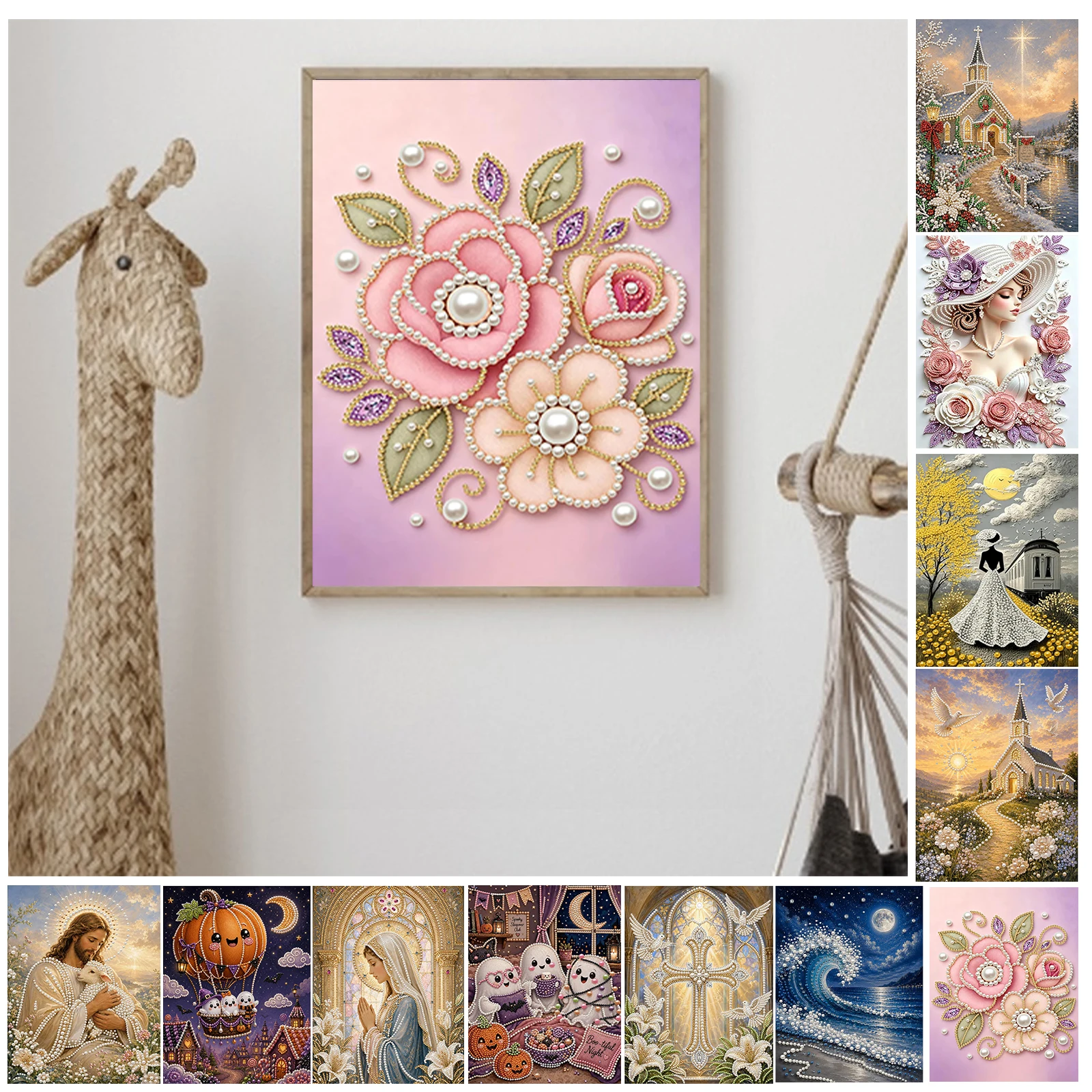 DIY Resin Bead Pearl Painting Kit Wolf Pattern 30x40cm Frameless Canvas Self Adhesive Mosaic Wall Decor