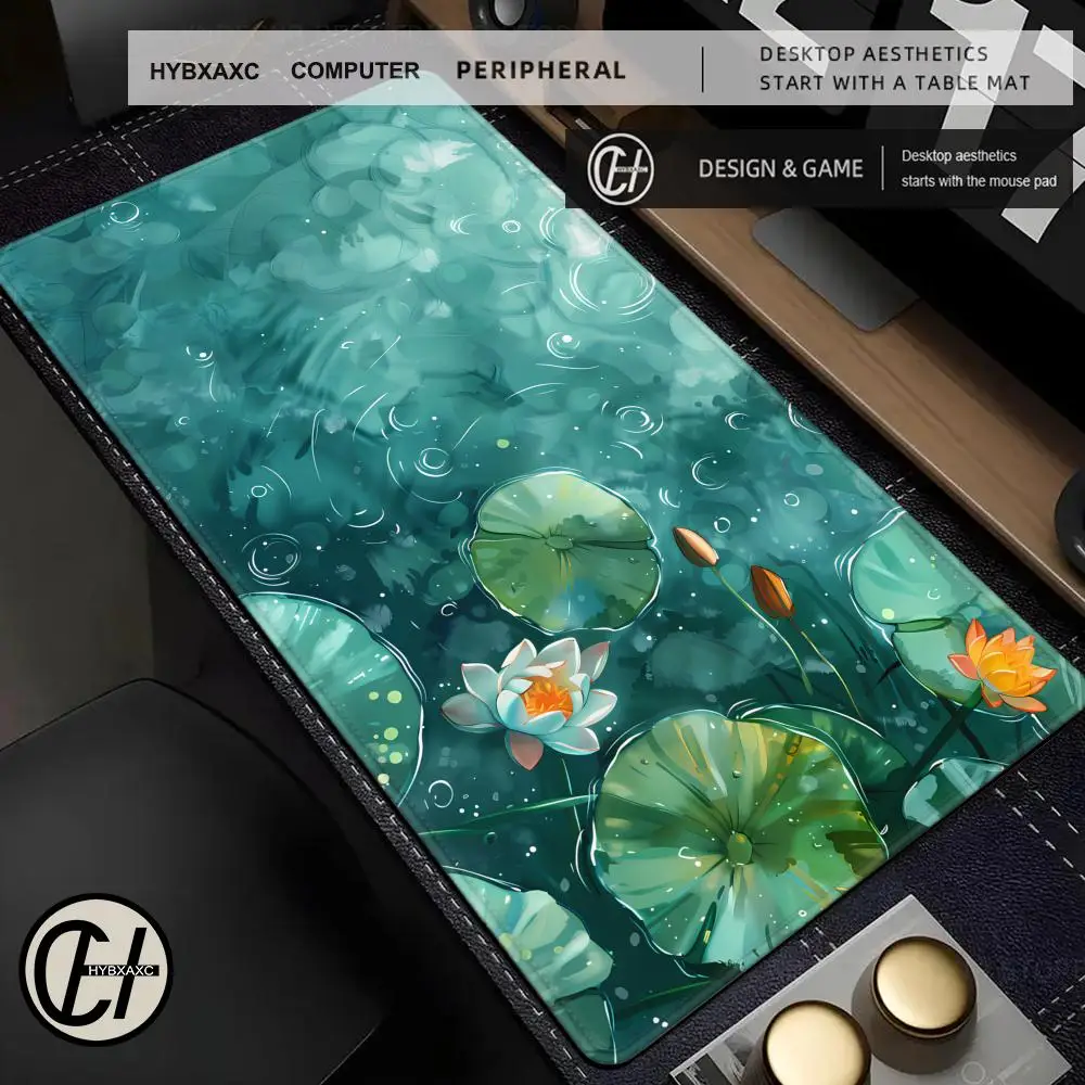 

Green lotus leaf and lotus pond mouse pad, anti-slip rubber washable computer mechanical keyboard, high-quality desk pad 900X400