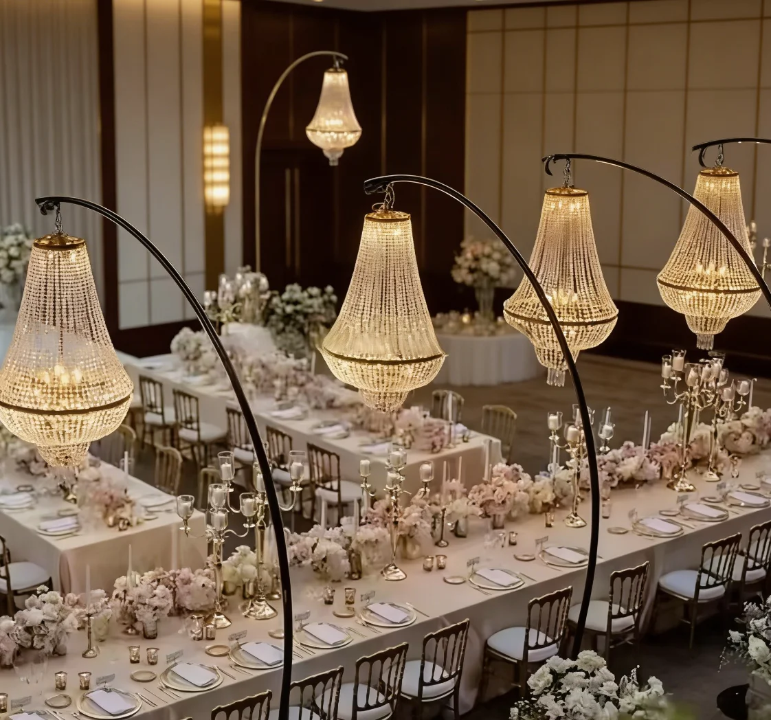 2pcs Elegant Metal Arch with Suspend acrylic Chandelier - Perfect Decoration for Wedding and Party Events