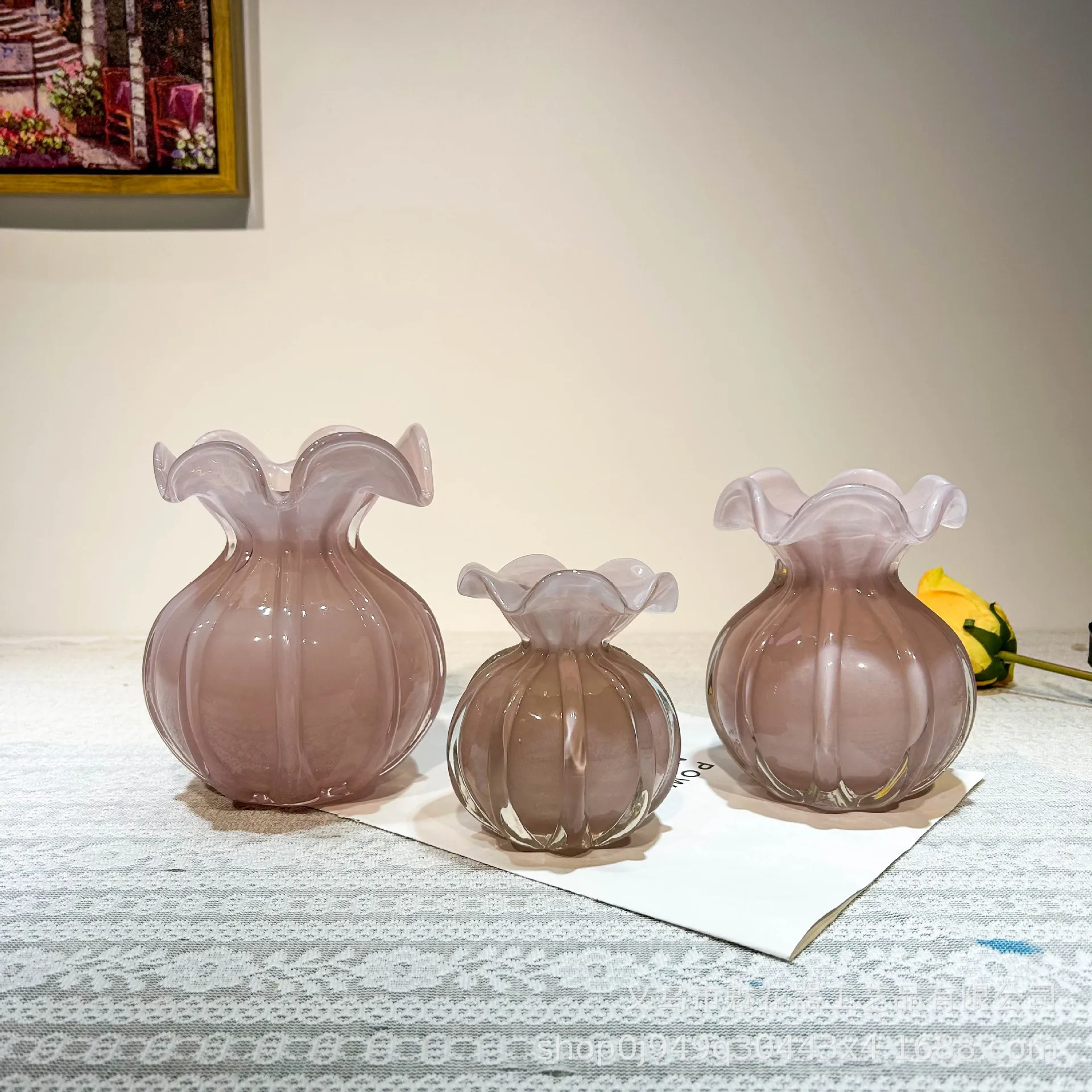 French ins style pink Fenton vase Home porch Dining table Hotel model room Premium atmosphere decoration