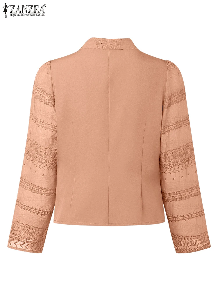 Manga longa vintage algodão blusas femininas elegantes topos 2025 zanzea outono blusa moda cor sólida com decote em v botões túnica S-3XL