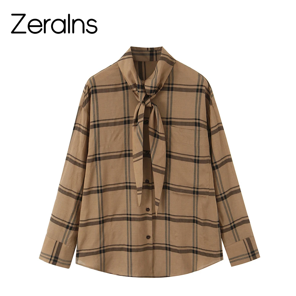 ZERAINS 2025, Herbst Neues Produkt für Damen, lässig, vielseitig, langärmelig, bequem, Schalkragen, kariertes Hemd