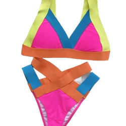 Push Up Bikinis Sexy Women Swimsuits 2023 High Waist Female Swimwear Block Color Bikini Set Swim Biquini Bathing Suit Beachwear