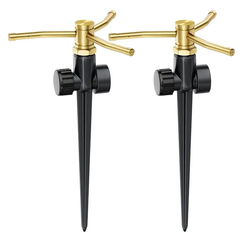 TFORU-2 Pack Metal Lawn Sprinklers With Spike Base, Heavy Duty 3- 360° Rotary Garden Sprinkler System