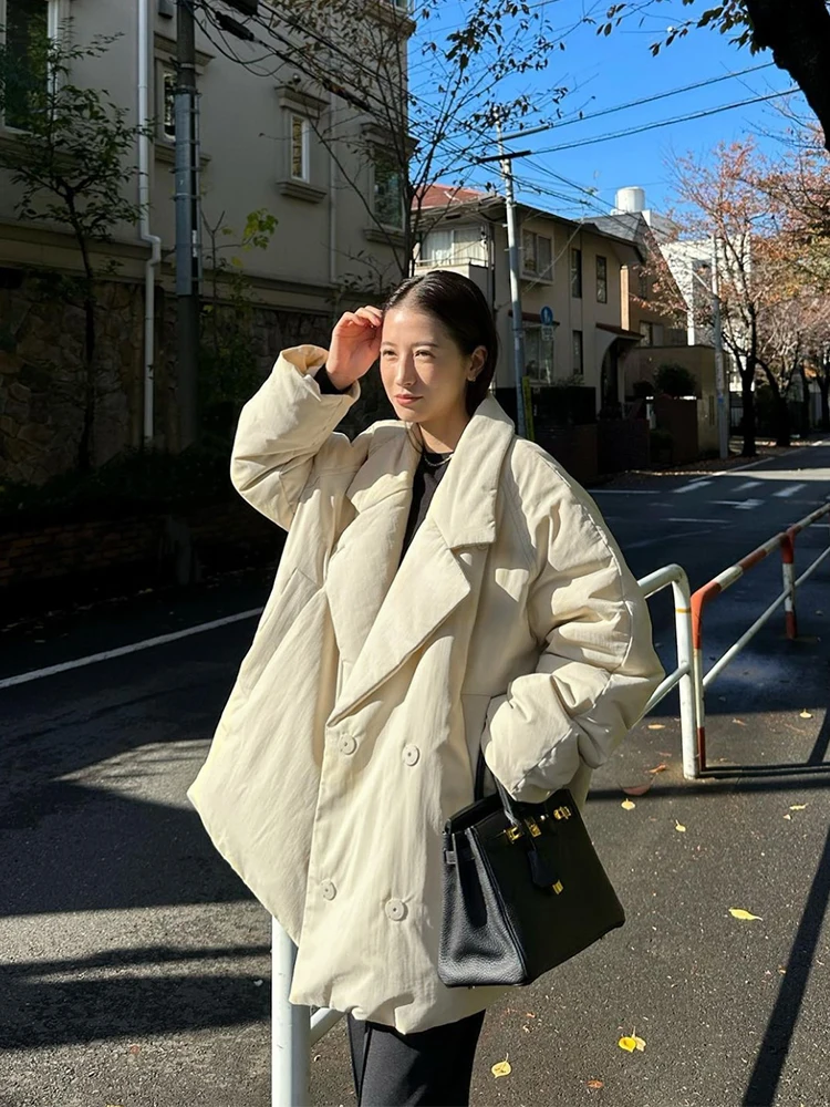 

Классический свободный универсальный повседневный пуховик для женщин, прямой крой, длинный рукав, на одной пуговице, однотонный