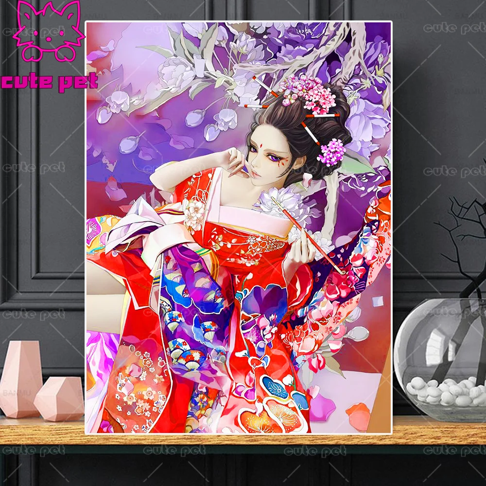 5D Diamond Painting Japanese Geisha Woman Kits Handmade Needlework DIY Diamond Embroidery puzzle Mosaic Rhinestone Picture Decor