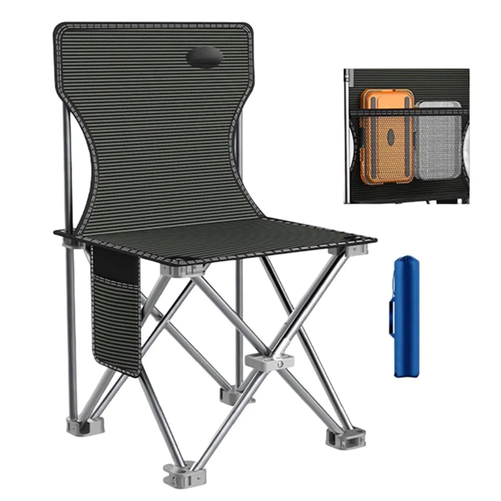 Foldable Black Strips Chair With Backrest Storage Bag Lightweight Portable Chair Seats For Fishing Camping