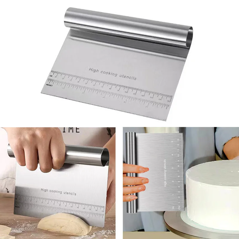 1PCS Stainless Steel Cake Scraper Dough Pastry Cutter DIY Baking Bread Separator Pizza Cutter Kitchen Measuring Cake Spatulas
